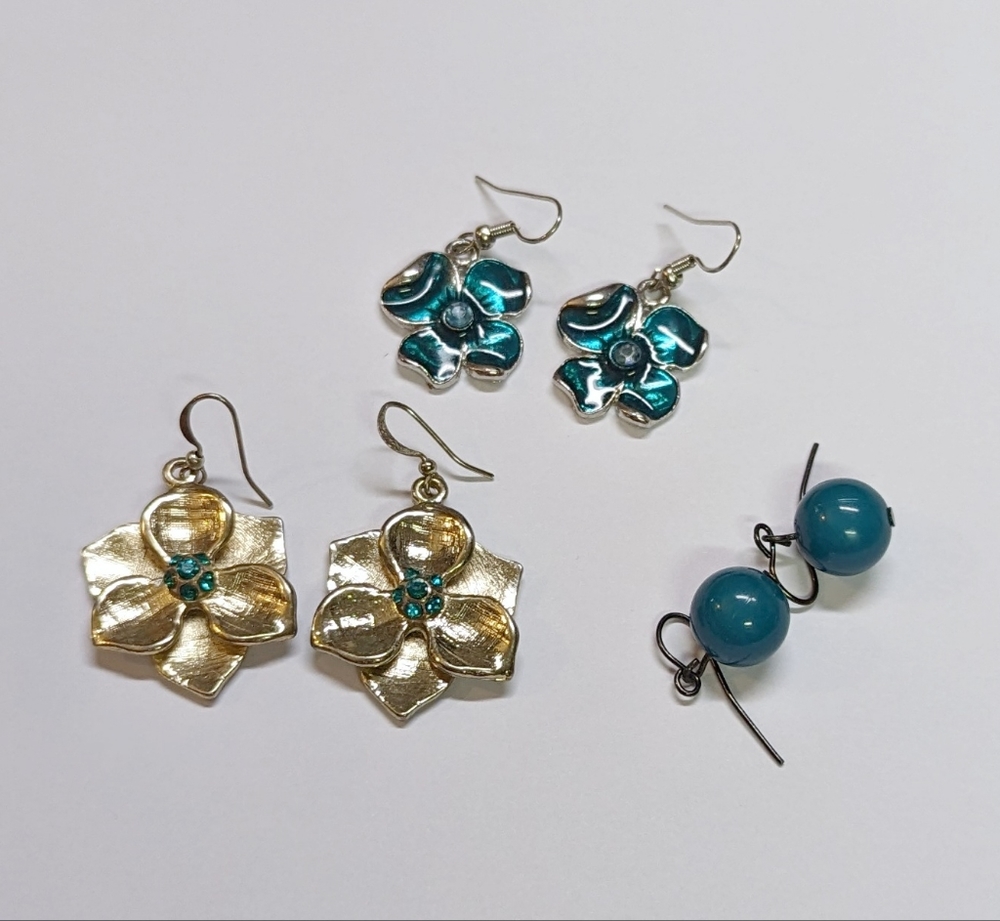 Teal Tropical Boho Earring Trio